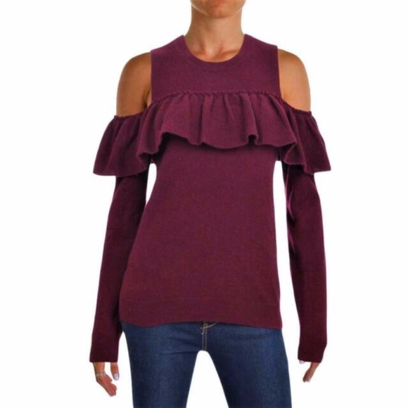 AQUA CASHMERE Cashmere Peplum Ruffled Sweater